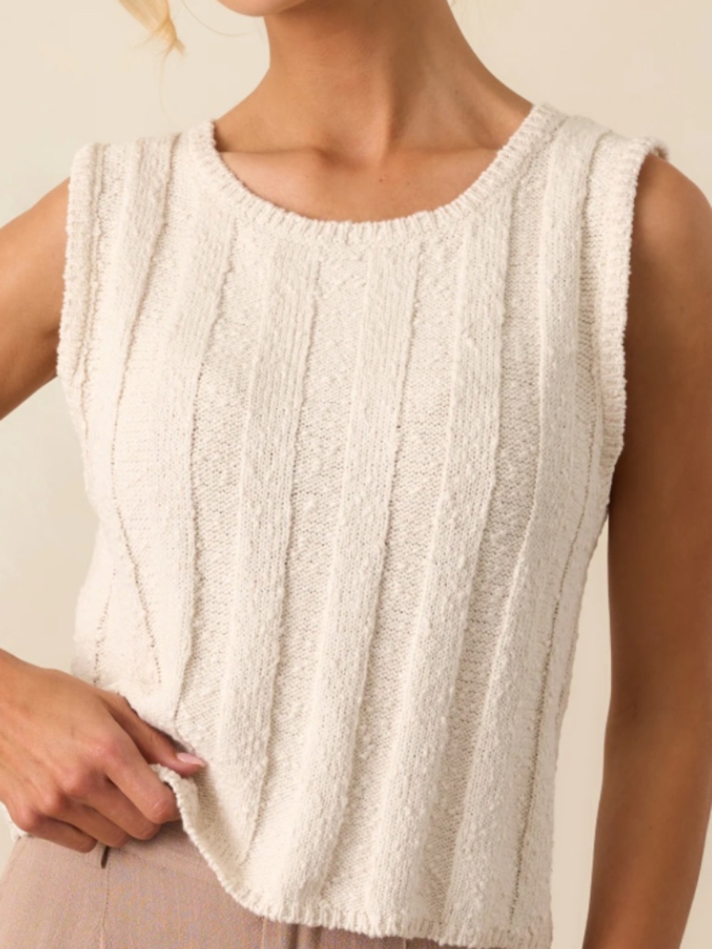 Z Supply Ivory Rib Cropped Sweater Tank (Size S)